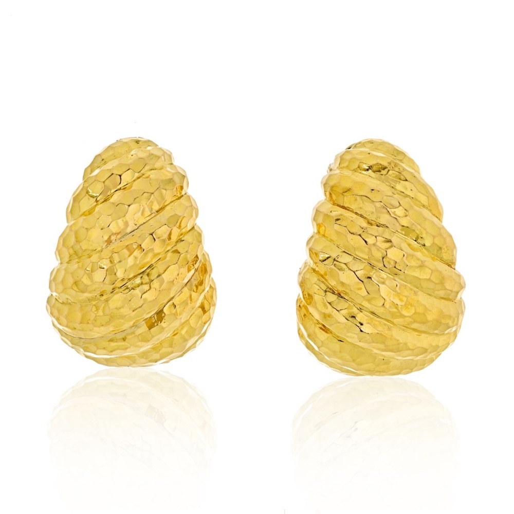 David Webb Platinum & 18K Yellow Gold Jumbo Shrimp Hammered Clip On Earrings